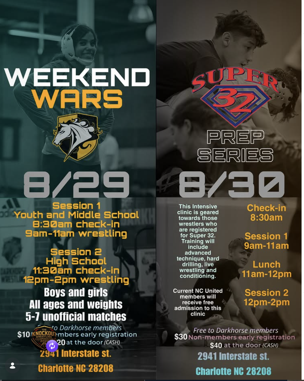 Weekend Wars and Super 32 Prep Series at Darkhorse Wrestling in Charlotte