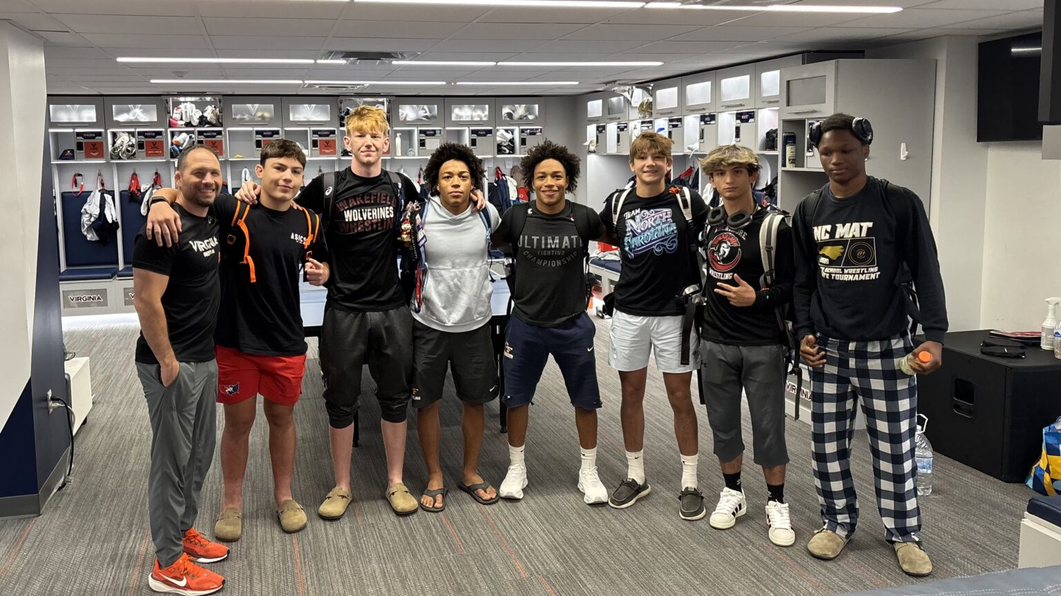 NC United Blue athletes with University of Virginia wrestling staff