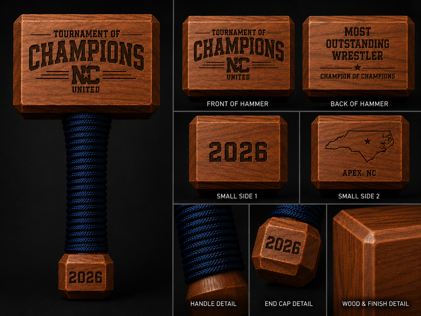 Tournament of Champions Most Outstanding Wrestler hammer award design