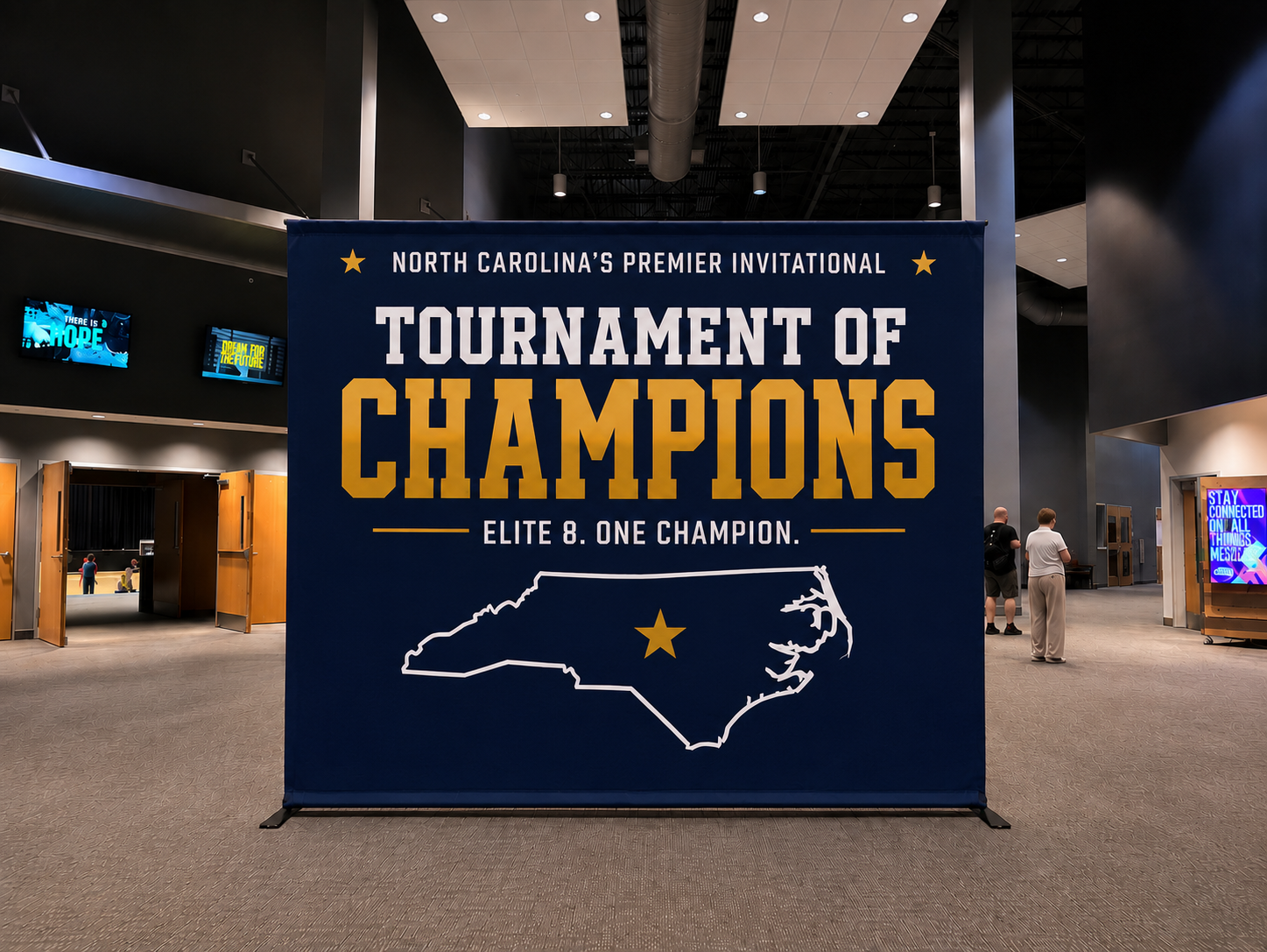 Tournament of Champions welcome display inside the Apex venue