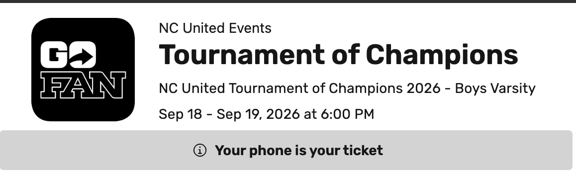 GoFan listing for the 2026 NC United Tournament of Champions